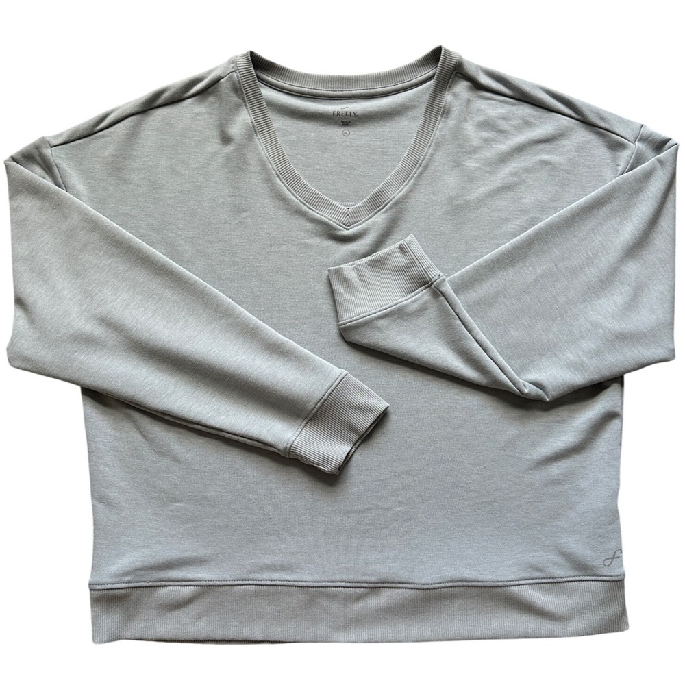 Freely V-Neck Relaxed Sweatshirt XL Gray Lightweight Comfy Sustainable Fabric